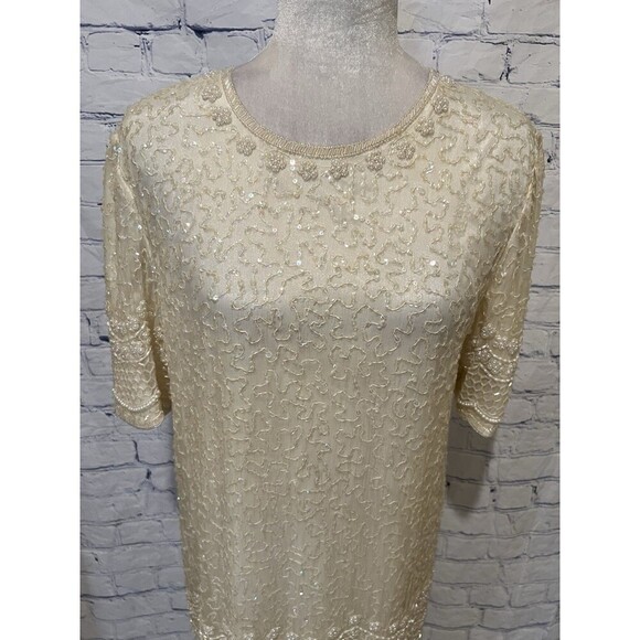 Style Dresses & Skirts - Silky Nights New York Vintage Beaded Dress 80s Silk Cocktail Formal Dress Large